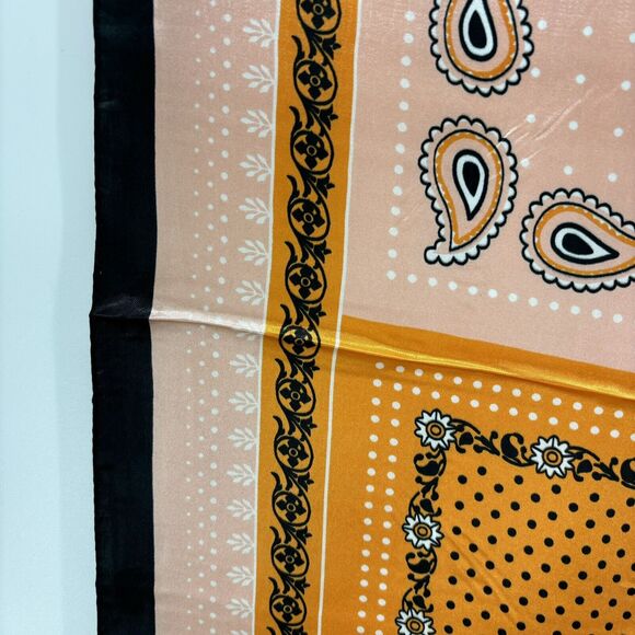 Scarf Bright Orange Black Polyester Elephant Ship Camel Paisley Neckerchief Wrap - Picture 3 of 13
